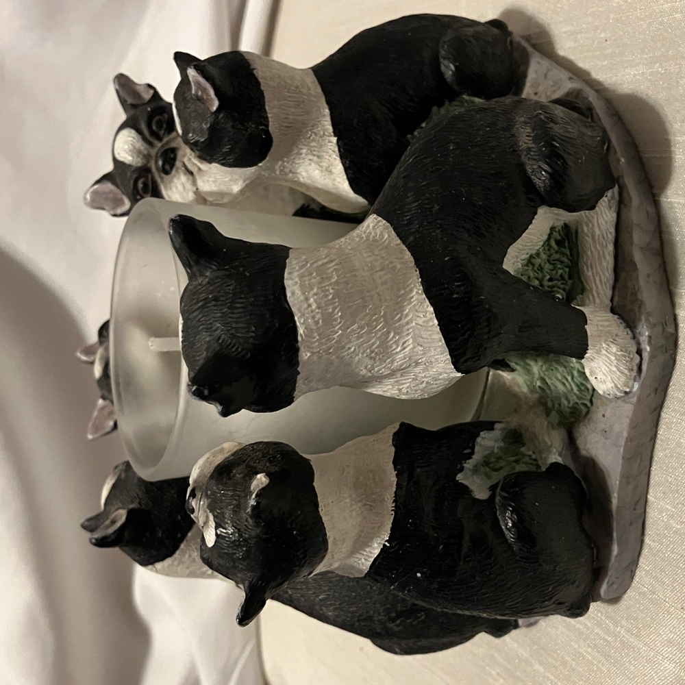 Yankee Candle. 2001 3 pc set of ceramic family of black n white French bulldogs